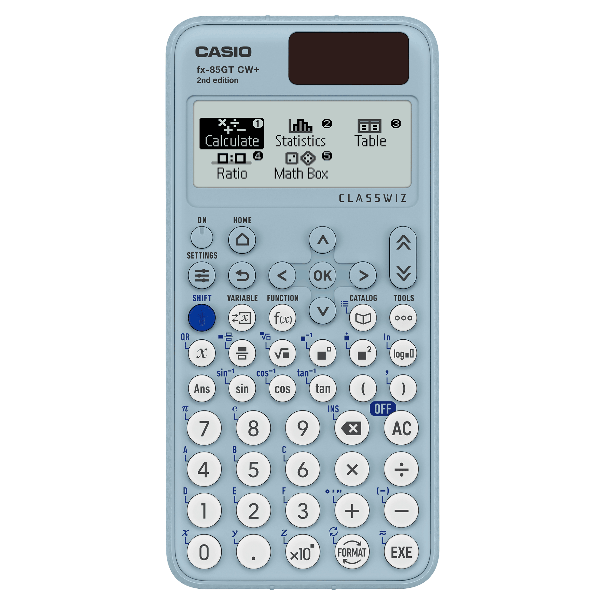 Front view of Casio fx-85GT CW+ Blue
